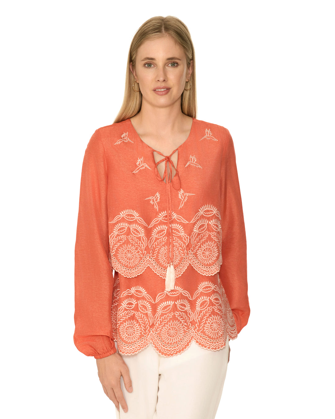 Brevifolia Orange Embroidered Top