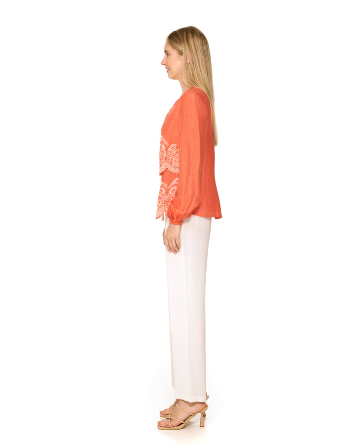 Brevifolia Orange Embroidered Top
