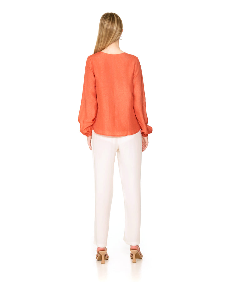 Brevifolia Orange Embroidered Top