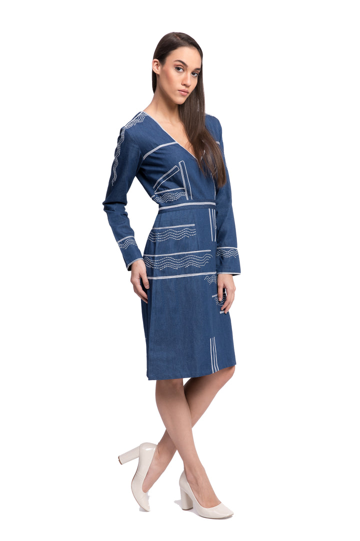 ADONIS Embroidered Denim Dress