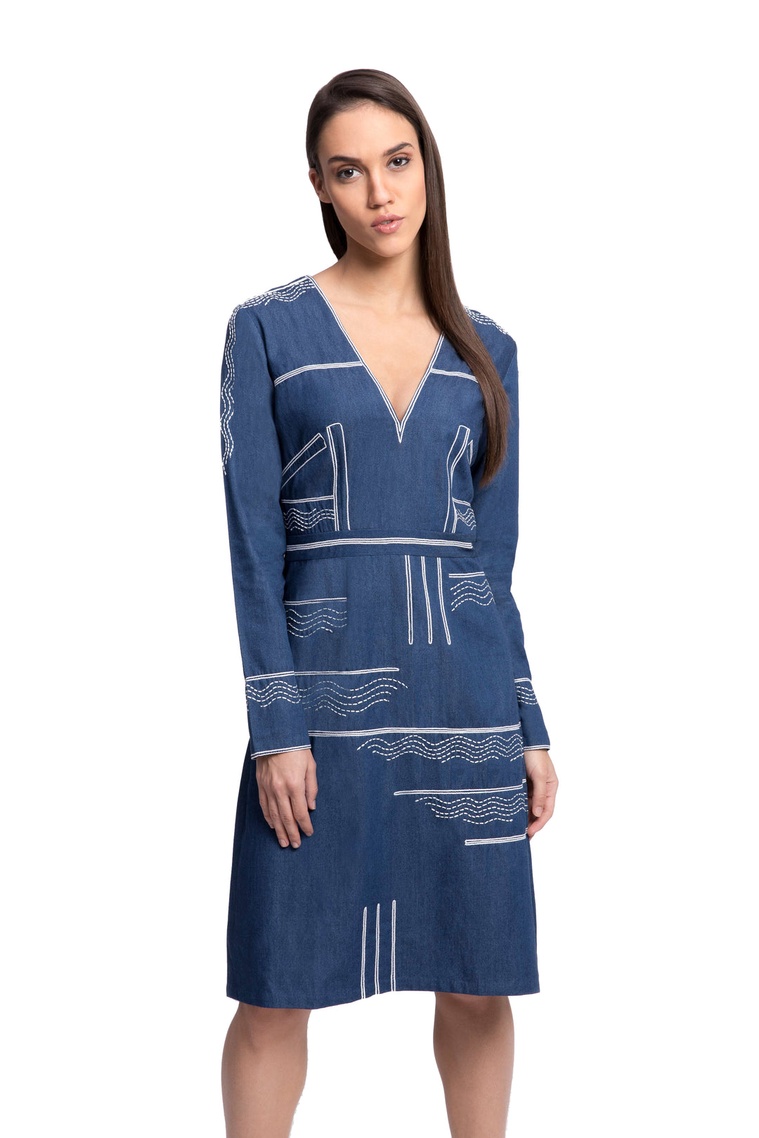 ADONIS Embroidered Denim Dress